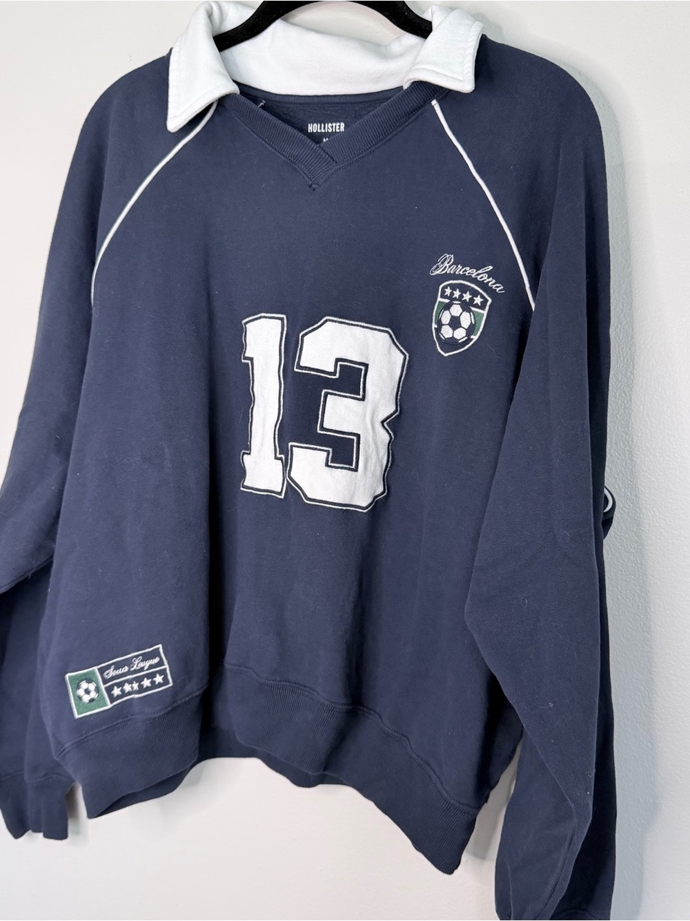 Hollister Women’s Navy Number 13 Rugby-Style Pullover Soccer Sweatshirt